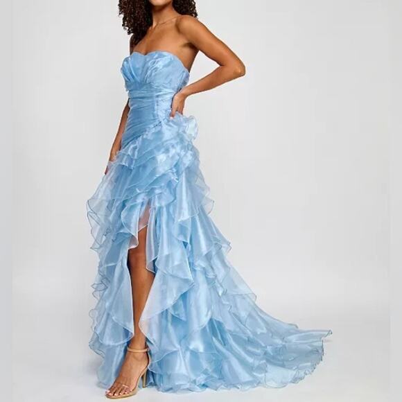 Say Yes Juniors' Ruffled Strapless Ball Gown Light Blue Sz 9/10 NWT - Picture 3 of 10